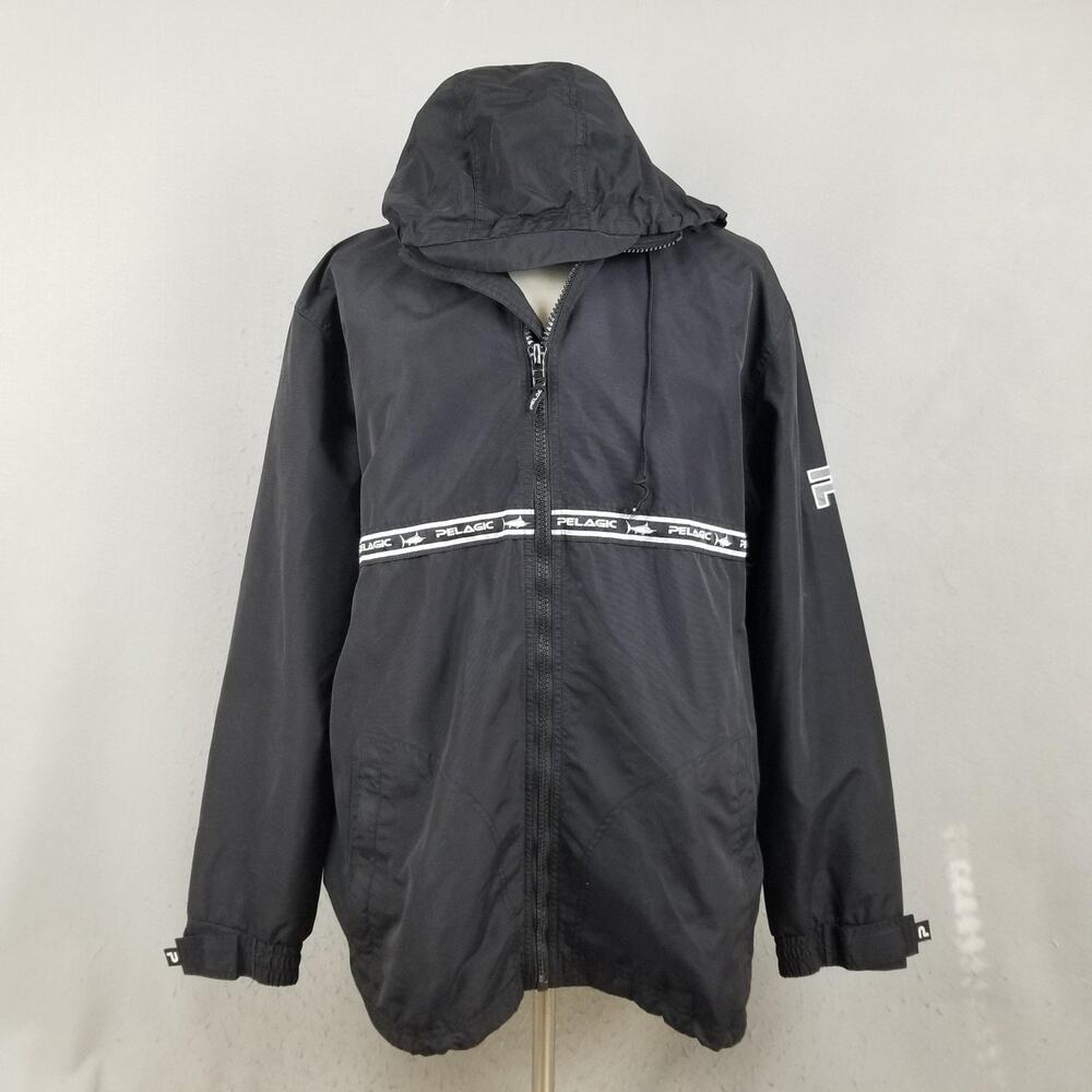 Pelagic Jacket Mens Large Black Hooded Offshore Fishing Windbreaker Coat‎